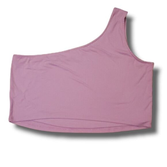 BP One Shoulder Rib Cropped Tank Top Purple Tulip Size 2X - Picture 2 of 4